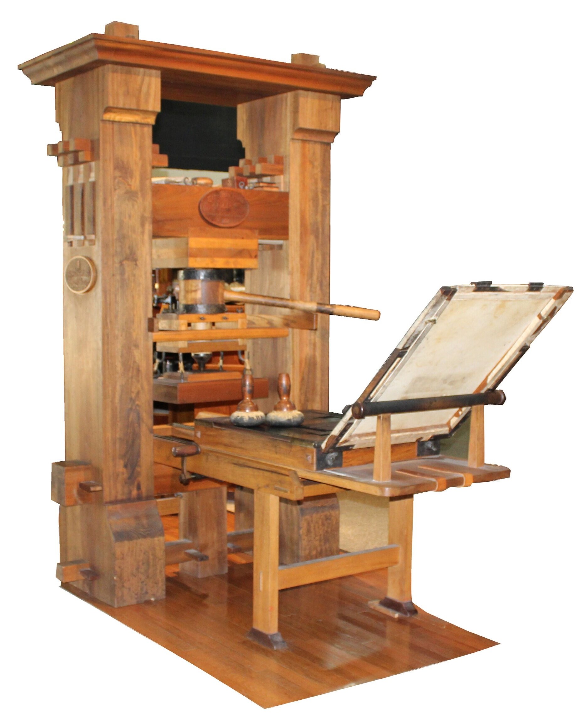 A Replica of the Gutenberg Press, primarily made of hardwood